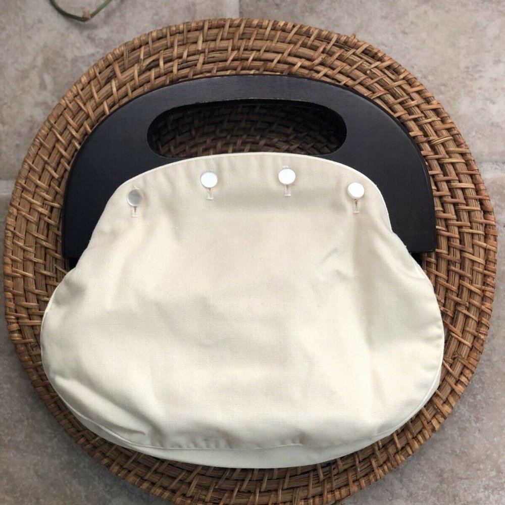 Vintage 80s Preppy Bermuda Bag Wooden Handle Ivory